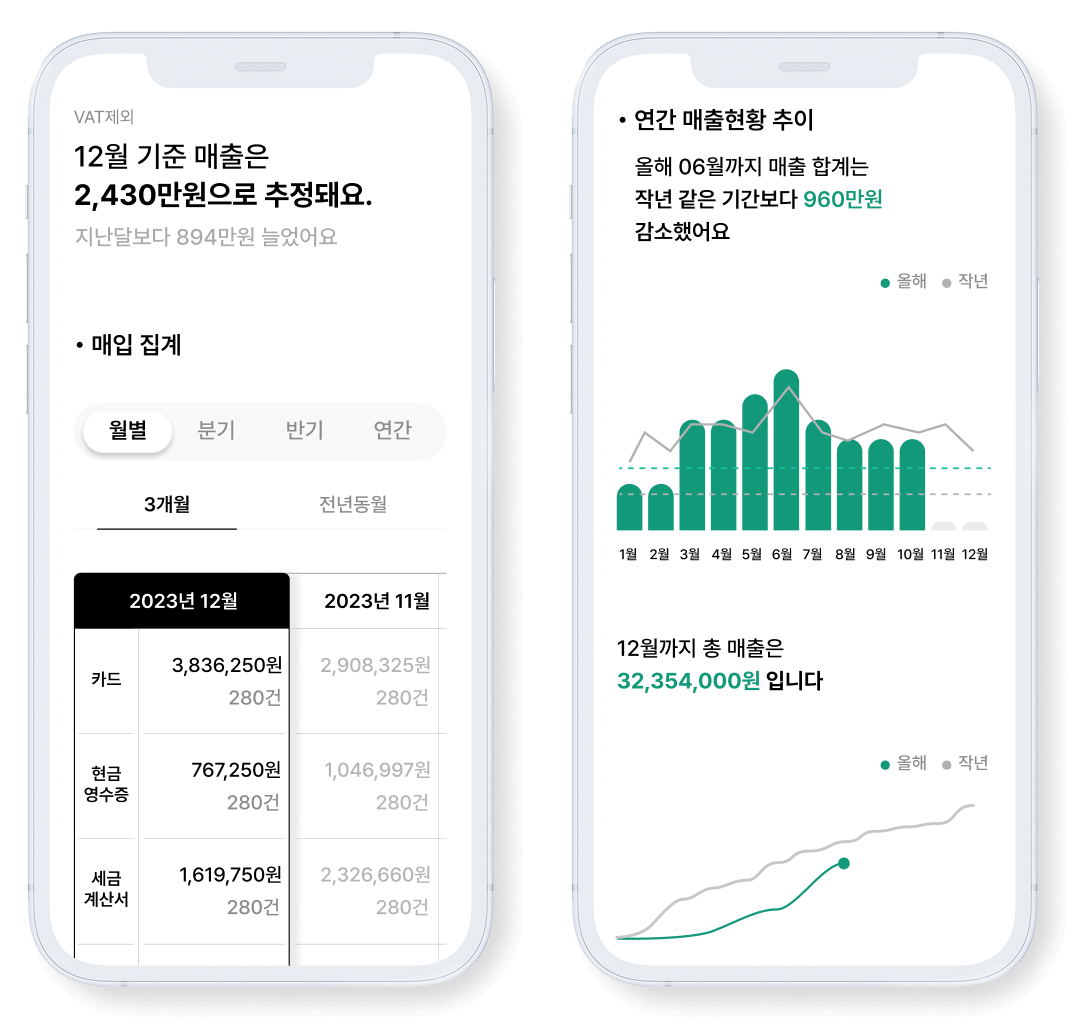 매출 매입 보고서 화면